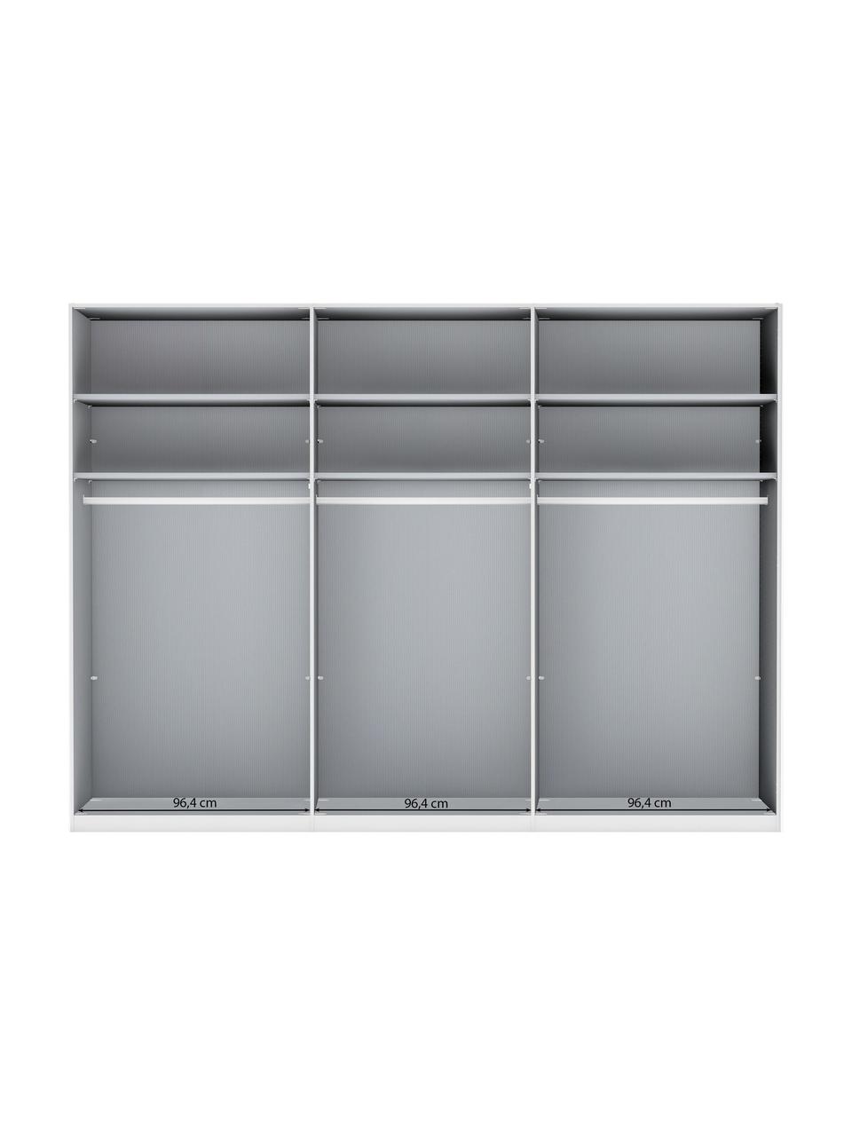 Drehtürenschrank Monaco mit Spiegeltür, 6-türig, Korpus: Holzwerkstoff, foliert, Griffe: Metall, beschichtet, Weiss, mit Spiegeltüren, B 300 x H 216 cm