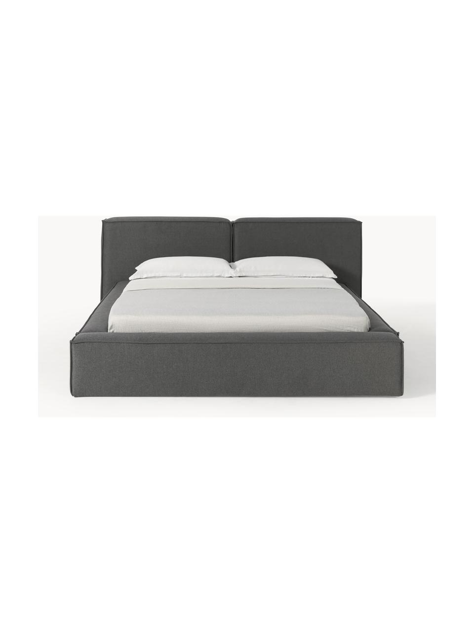 Gestoffeerd bed Lennon, Bekleding: 100% polyester Met 115.00, Frame: massief grenenhout, multi, Poten: hout, kunststof Dit produ, Geweven stof antraciet, B 208 x L 243 cm (ligvlak 140 x 200 cm)