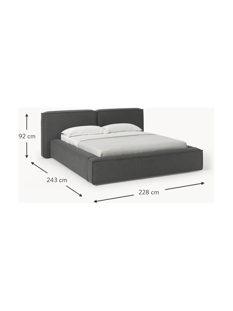 Letto imbottito Lennon, Rivestimento: 100% poliestere Il rivest, Struttura: legno di pino massiccio, , Piedini: legno, plastica Questo pr, Tessuto antracite, Larg. 208 x Lung. 243 cm (superfice 140 x 200 cm)