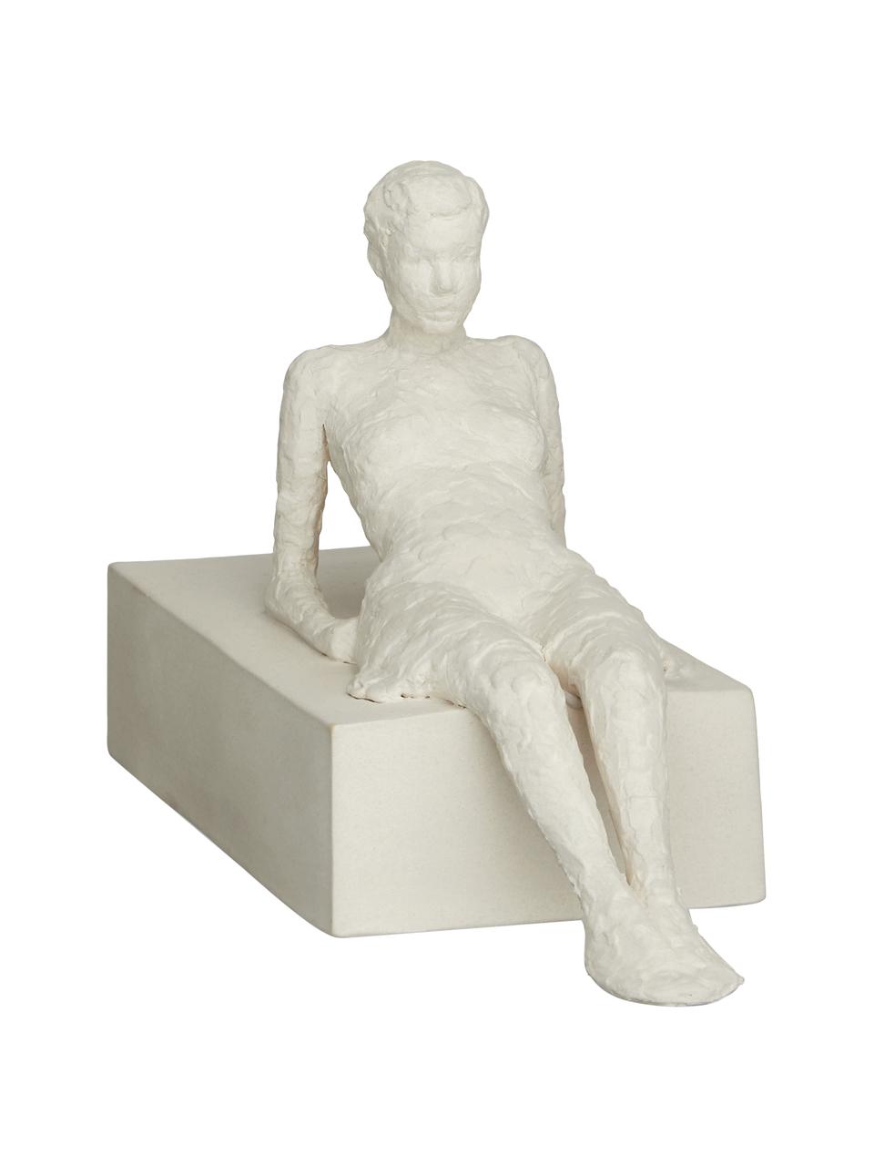 Figura decorativa artesanal Kalmte, Gres, Blanco, An 9 x Al 13 cm