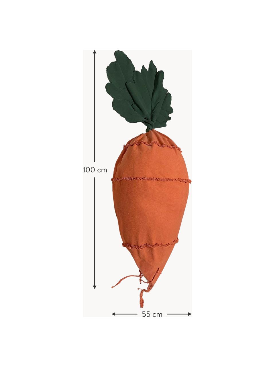 Pouf per bambini fatto a mano Cathy the Carrot, Rivestimento: 97% cotone, 3% fibra sint, Arancione, verde scuro, Larg. 55 x Lung. 100 cm