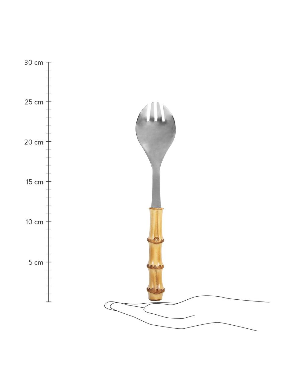 Metalen saladebestek bamboe in zilverkleur met bamboe handvat, 2-delig, Handvatten: bamboe, Zilverkleurig, L 25 cm