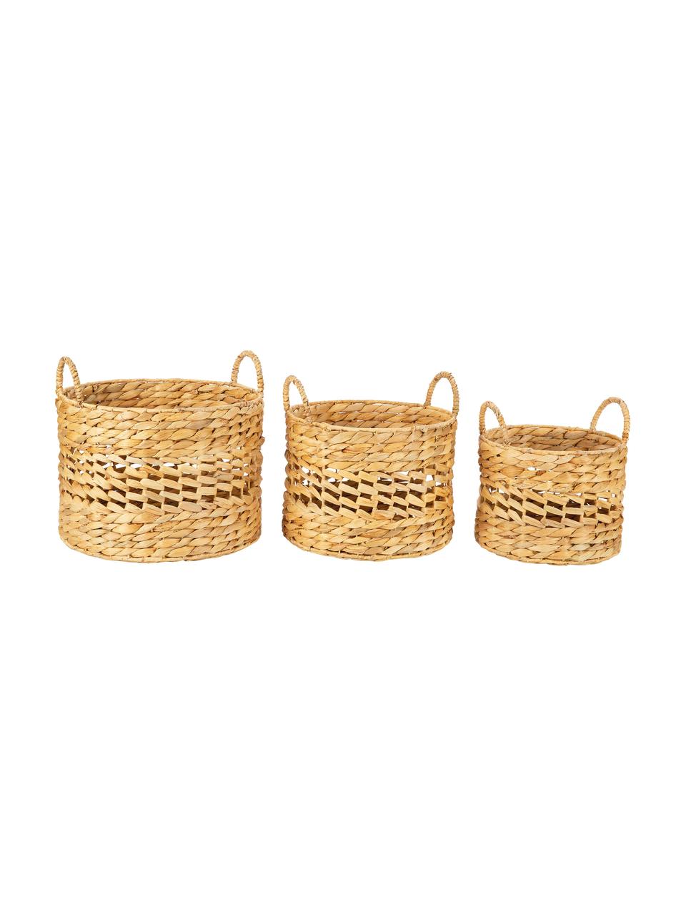 Set de cestas de fibras naturales Jarmil, 3 uds., Jacinto acuático, Beige, Set de diferentes tamaños