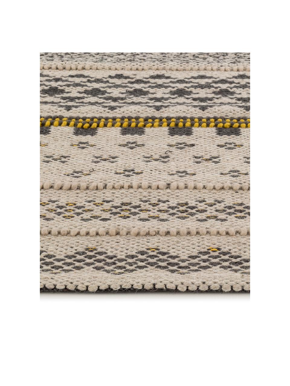 Tapis laine ethnique Nova, Gris, jaune moutarde, beige