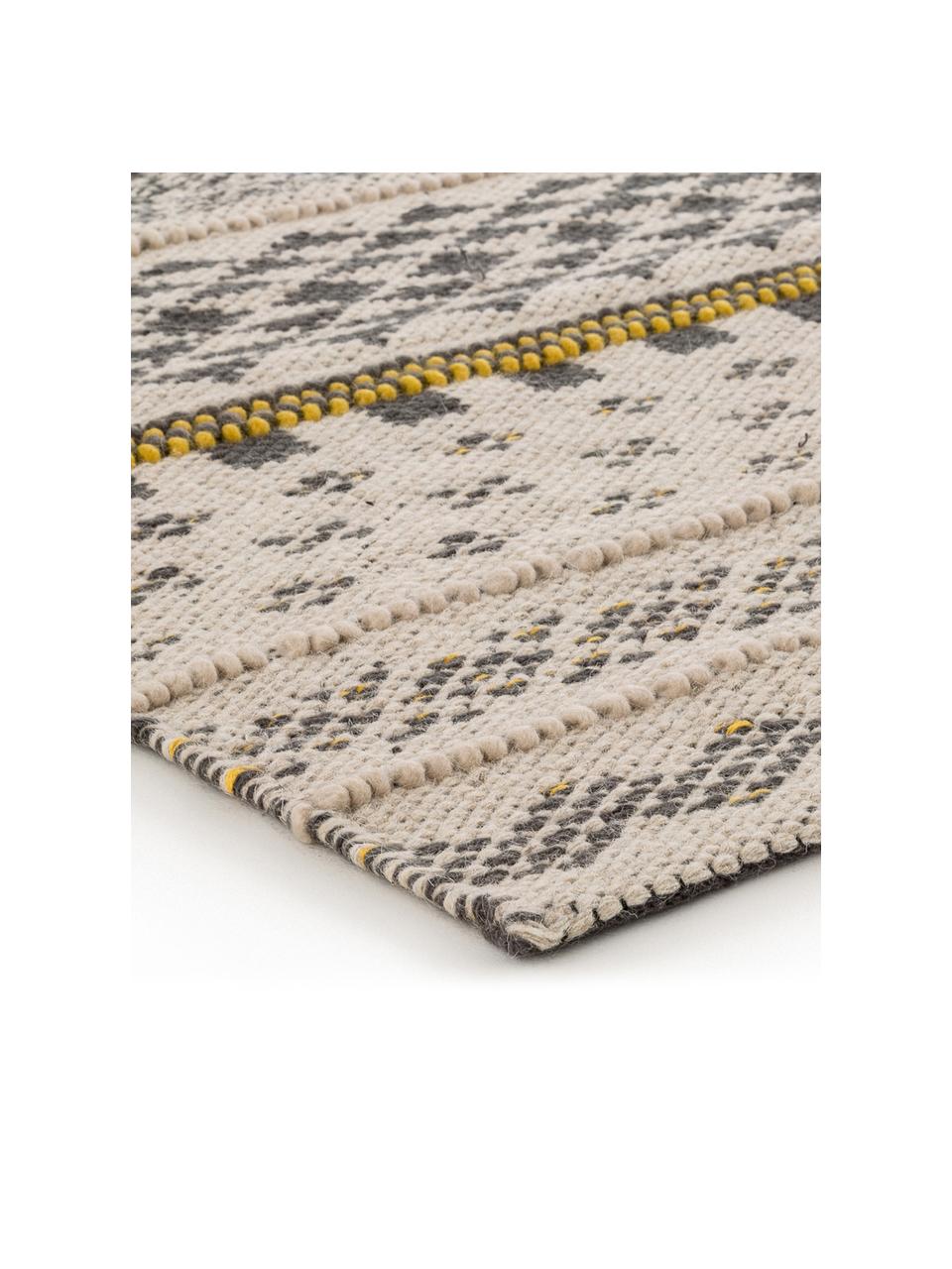 Tapis laine ethnique Nova, Gris, jaune moutarde, beige