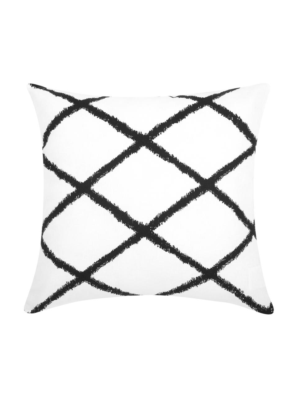 Housse de coussin à imprimé losanges Laila, 100 % coton, Blanc, noir, larg. 45 x long. 45 cm