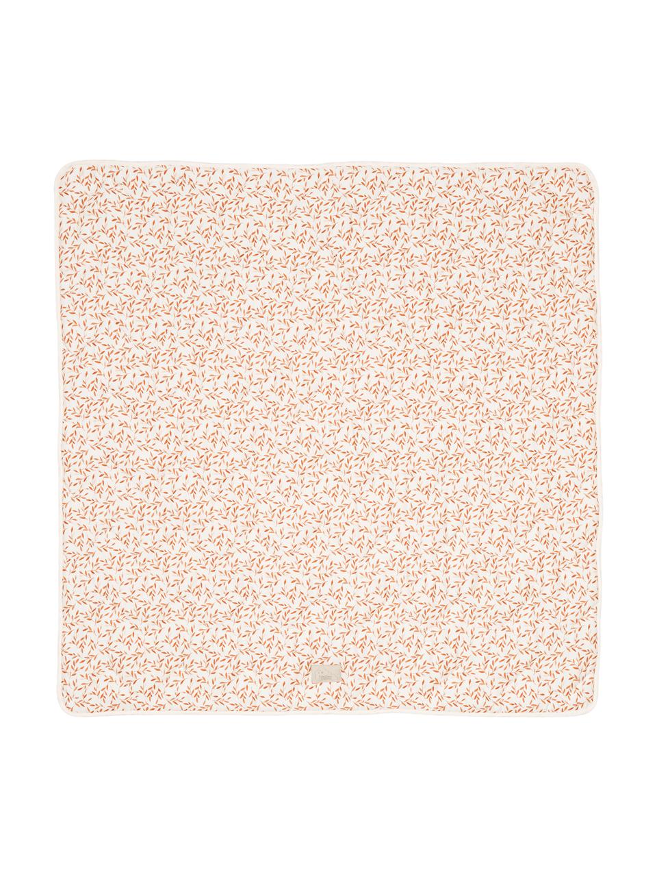 Coperta in cotone bio Leaves, Crema, arancione, Larg. 100 x Lung. 100 cm