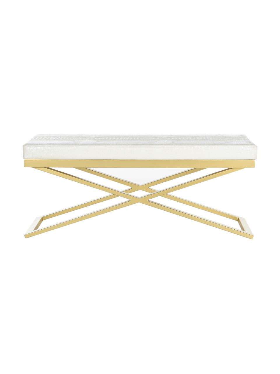 Banc cuir synthétique Susan, Blanc, couleur dorée