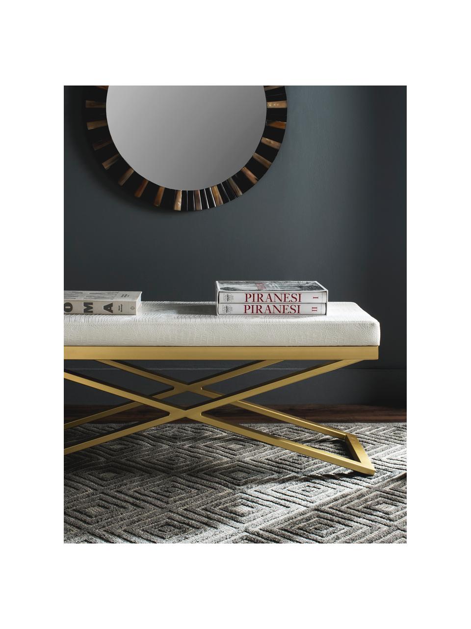 Banc cuir synthétique Susan, Blanc, couleur dorée