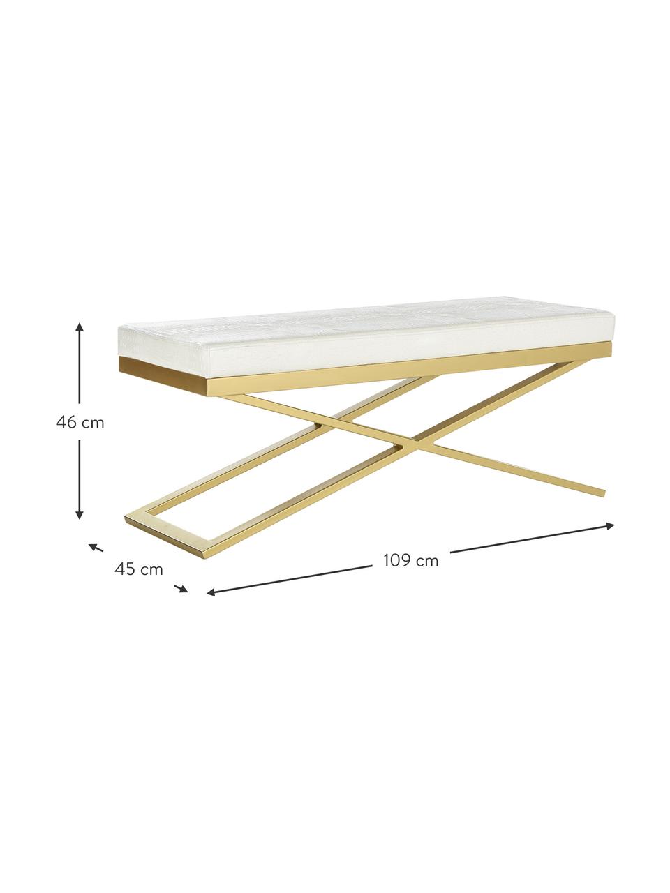 Kunstleren zitbank Susan, Frame: gelakt staal, Bekleding: kunstleer (polyurethaan) , Wit, goudkleurig, 109 x 46 cm