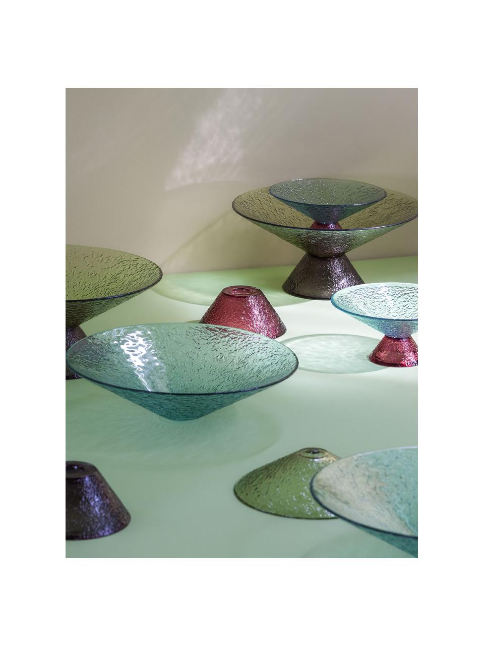 Mondgeblazen decoratieve schaal Bonbon met gestructureerde oppervlak, Glas, Lichtblauw, wijnrood, Ø 25 x H 12 cm