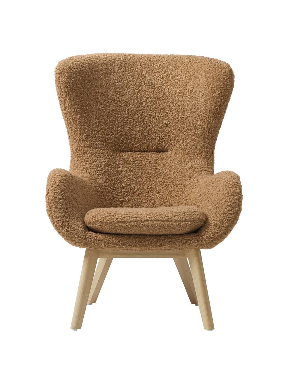Teddy fauteuil Wing in caramelkleurig met houten poten, Poten: metaal, gepoedercoat, Teddy caramelkleurig, B 77 x D 89 cm