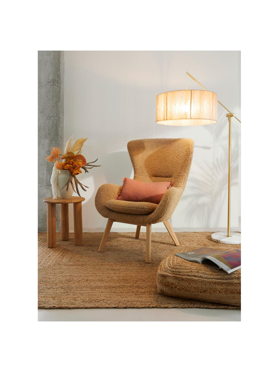 Teddy fauteuil Wing met houten poten, Bekleding: polyester (teddyvacht) Me, Poten: gelakt massief hout met e, Teddy lichtbruin, berkenhout, B 77 x D 89 cm