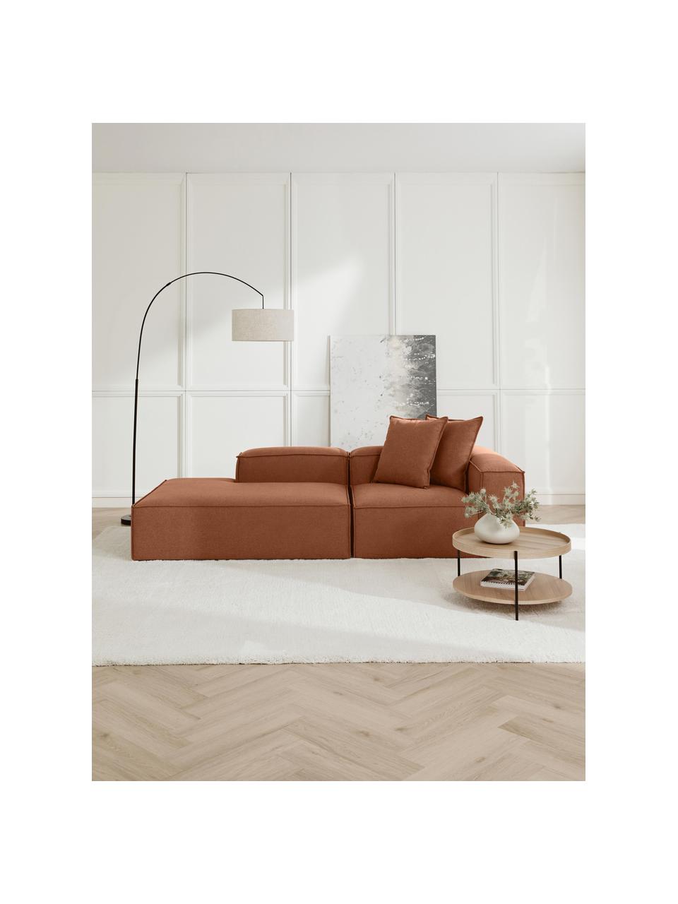 Ottomane-Modul Lennon, Bezug: 100 % Polyester Der strap, Gestell: Massives Kiefernholz FSC-, Füße: Kunststoff, Webstoff Nougat, B 150 x T 123 cm, Rückenlehne rechts
