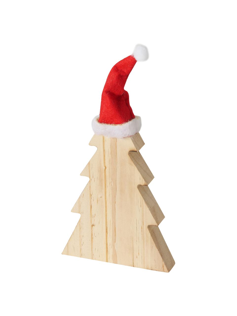 Objet décoratif sapin de Noël en bois Fynna, 2 élém., Bois de pin, Bois clair, rouge, Lot de différentes tailles