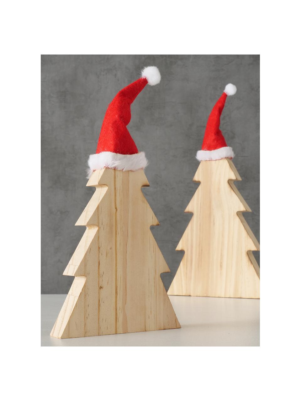 Sapin de Noël décoratifs en bois Fynna, 2 élém., Bois de pin, Bois clair, rouge, Lot de différentes tailles