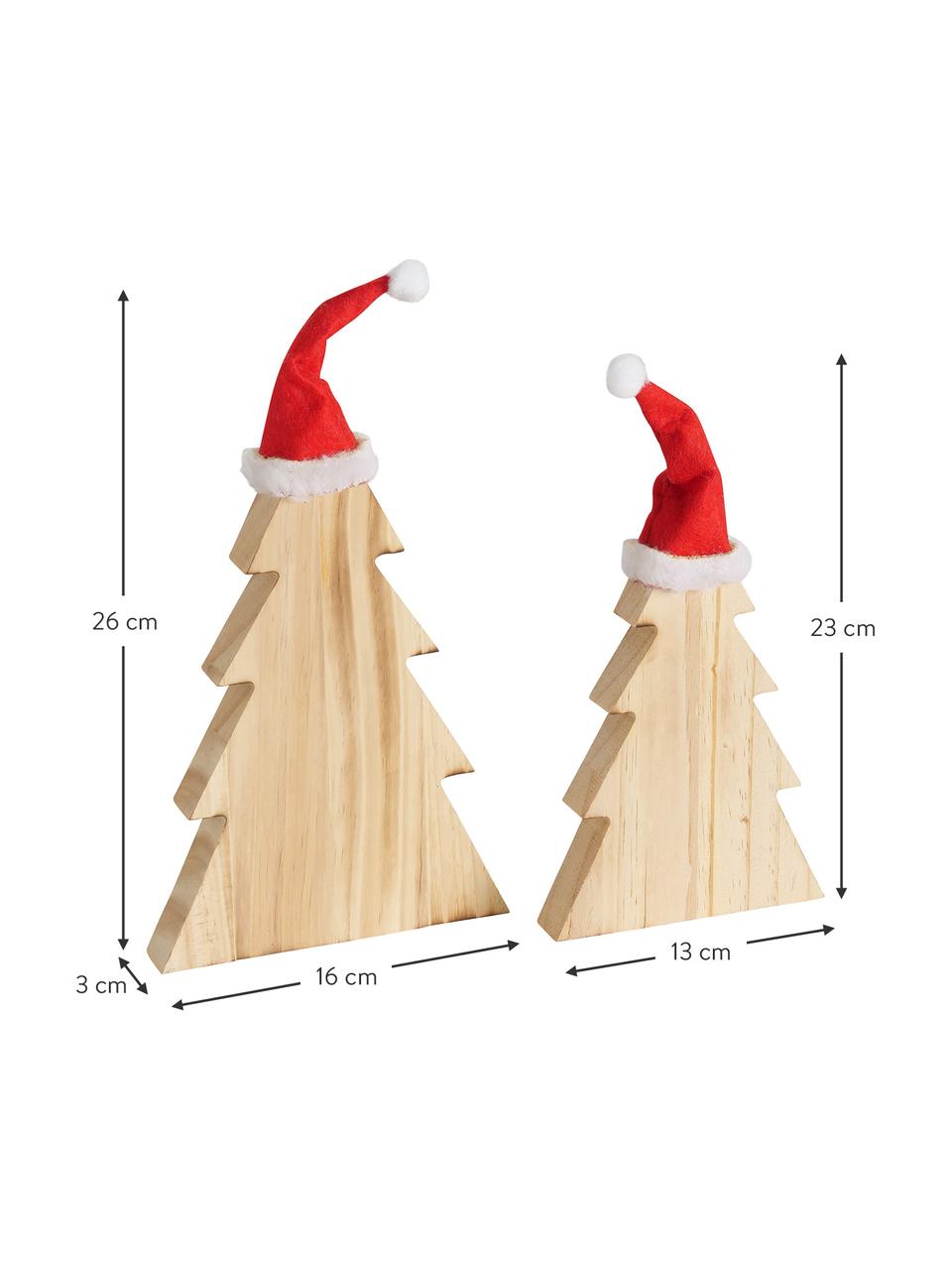 Objet décoratif sapin de Noël en bois Fynna, 2 élém., Bois de pin, Bois clair, rouge, Lot de différentes tailles