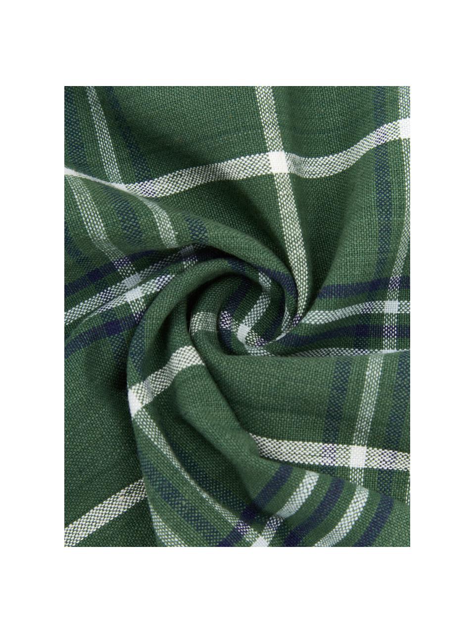Karierte Kissenhülle Stirling mit Keder, 100 % Baumwolle, Grün, Cremeweiß, B 45 x L 45 cm