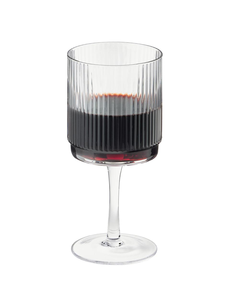 Bicchiere vino fatto a mano con rilievo scanalato Minna 4 pz, Vetro soffiato, Trasparente, Ø 8 x Alt. 17 cm