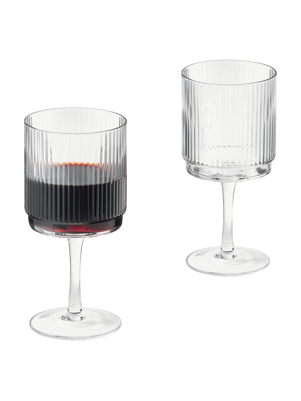 Bicchiere vino fatto a mano con rilievo scanalato Minna 4 pz, Vetro soffiato, Trasparente, Ø 8 x Alt. 17 cm