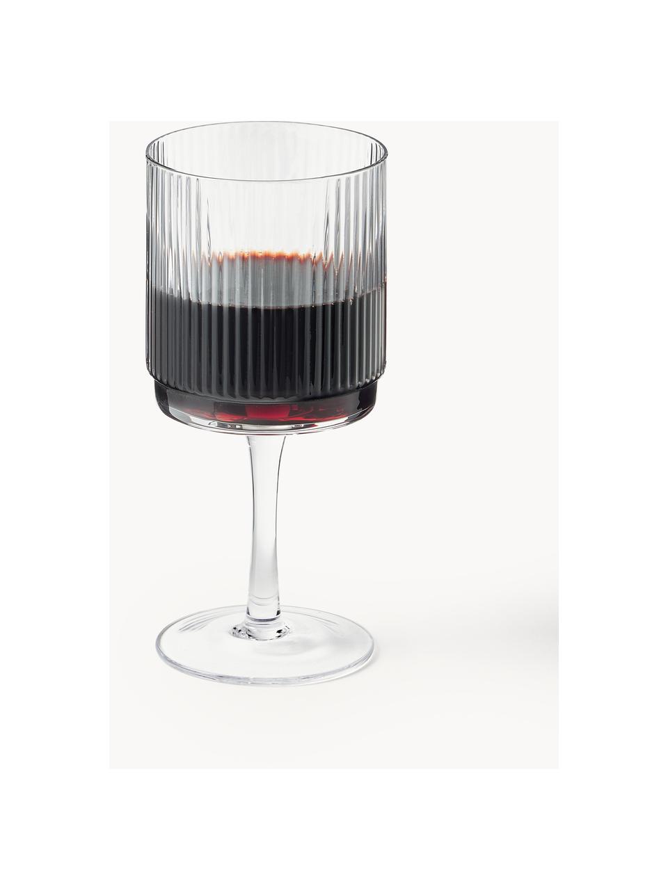 Copas de vino artesanales con relieve Minna, 4 uds., Vidrio soplado artesanalmente, Transparente, Ø 8 x Al 17 cm, 300 ml
