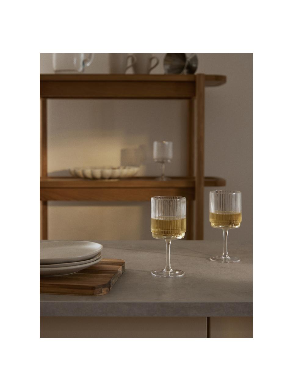 Copas de vino artesanales con relieve Minna, 4 uds., Vidrio soplado artesanalmente, Transparente, Ø 8 x Al 17 cm, 300 ml