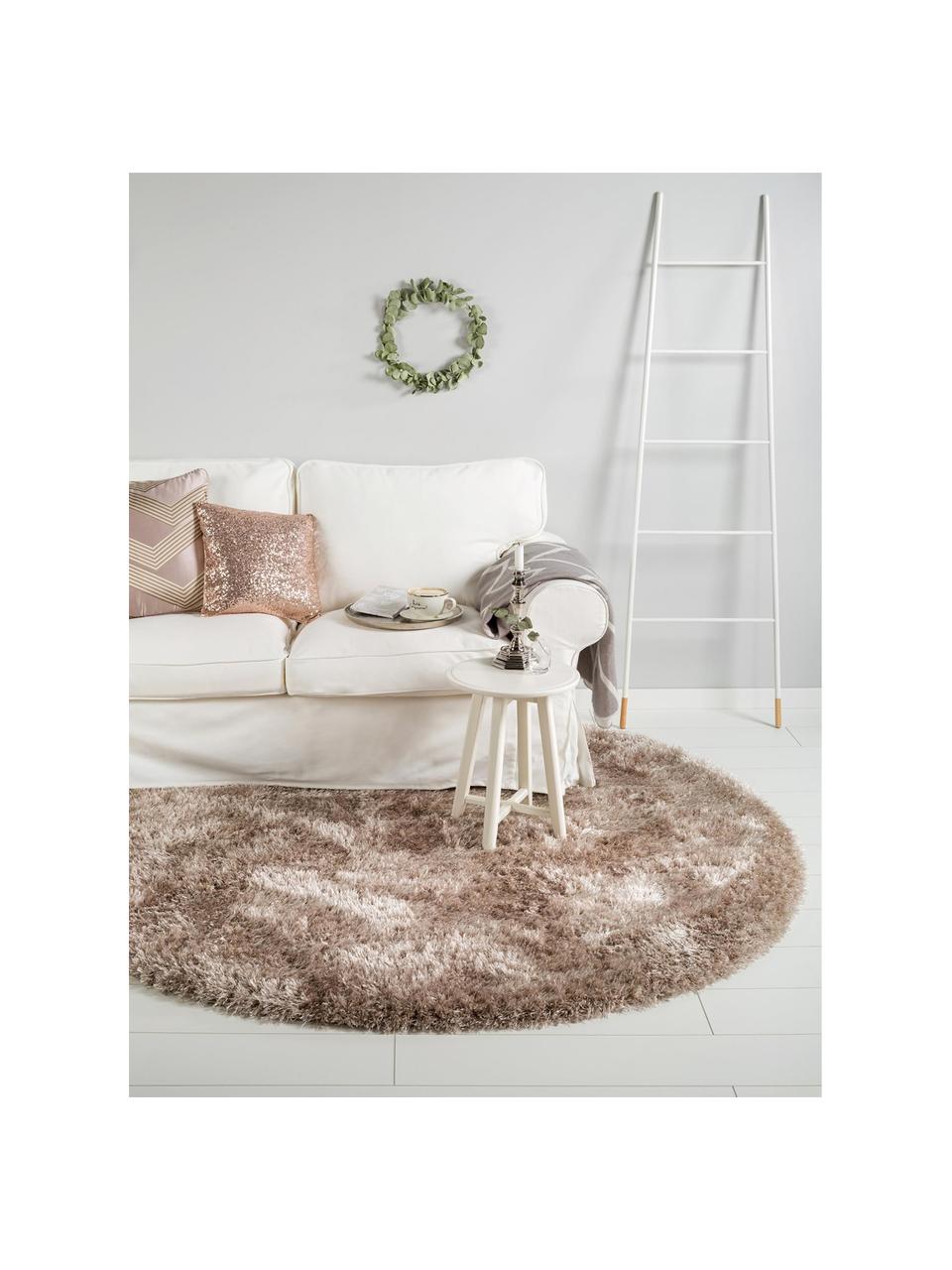 Tapis rond shaggy beige poils longs Lea, Beige