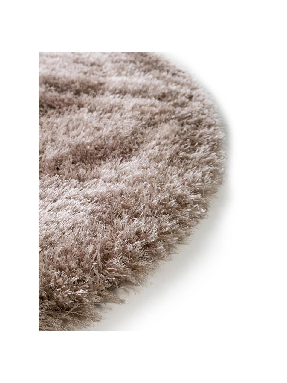 Glanzend hoogpolig vloerkleed Lea in beige, rond, Bovenzijde: 50% polyester, 50% polypr, Onderzijde: 100% jute, Beige, Ø 200 cm (maat L)