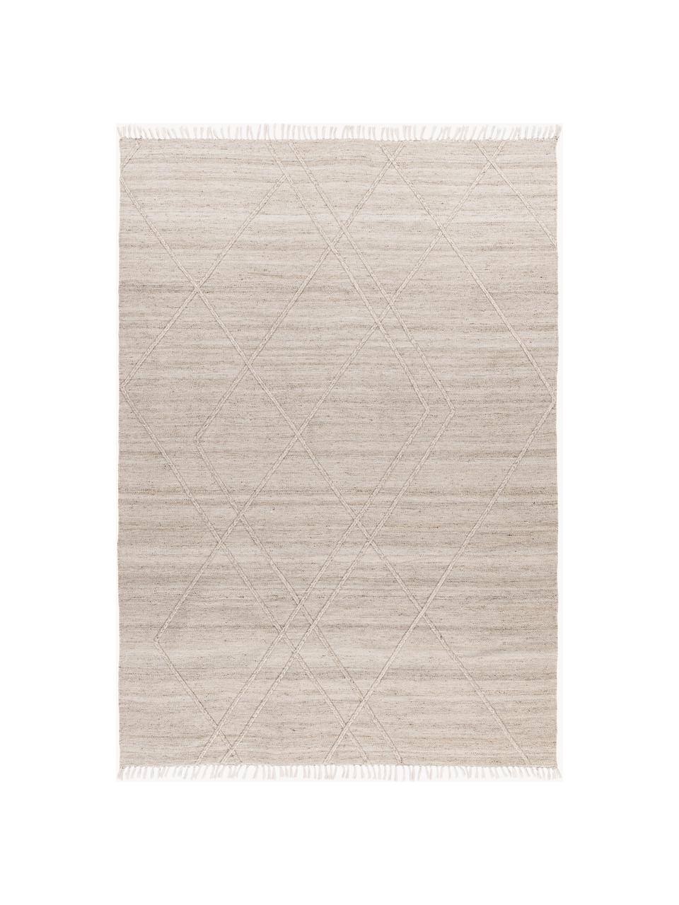 Tappeto da interno-esterno tessuto a mano con frange ed effetto in rilievo Dakar, 100% polietilene, Beige chiaro, Larg. 80 x Lung. 150 cm (taglia XS)