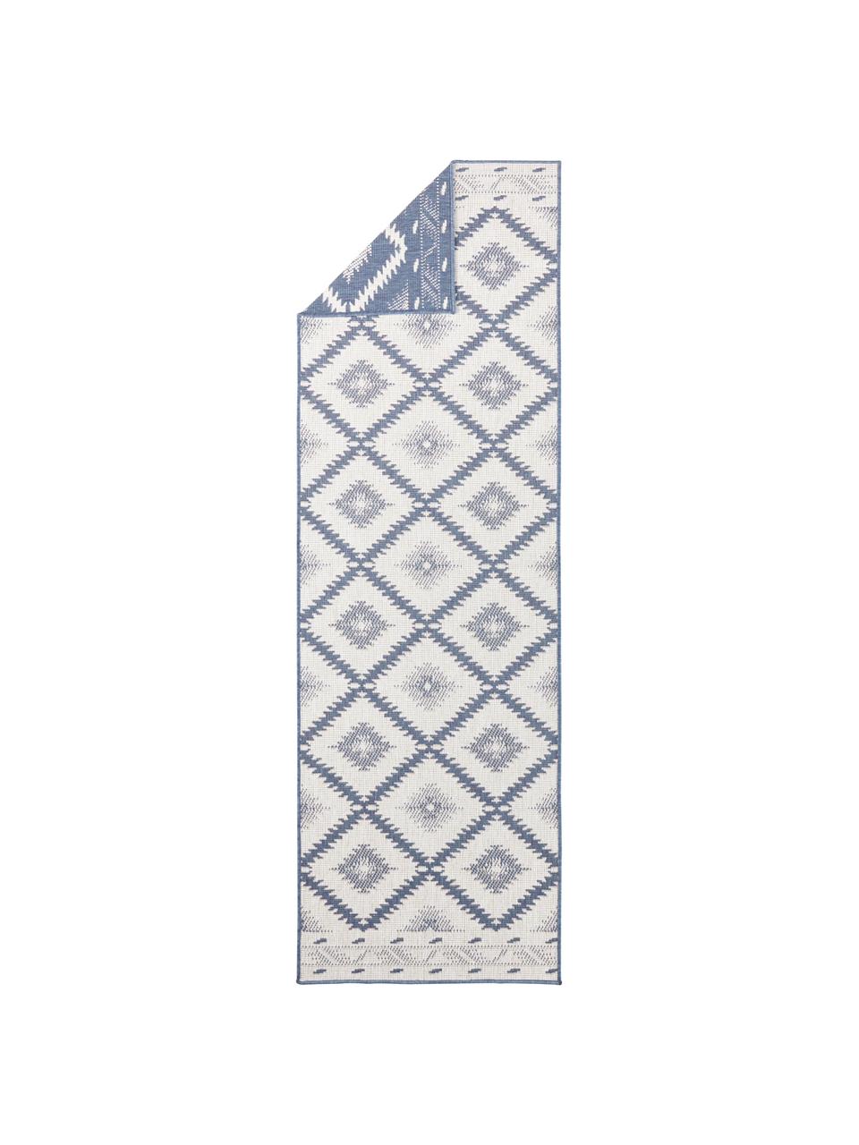 Alfombra reversible de interior y exterior Malibu, Azul, crema, An 80 x L 350 cm