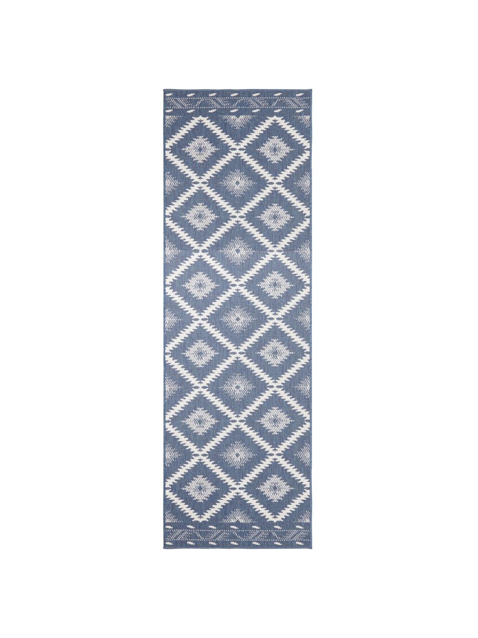 Alfombra reversible de interior y exterior Malibu, Azul, crema, An 80 x L 350 cm