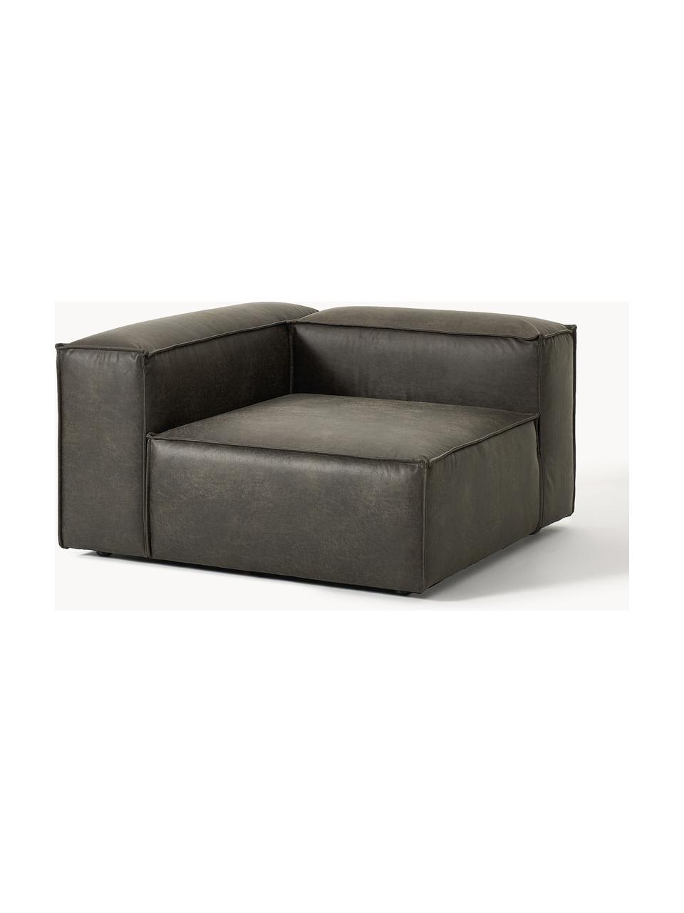 Hoekmodule Lennon van gerecycled leer, Bekleding: gerecycled leer (70% leer, Frame: massief hout, multiplex, Poten: kunststof Dit product is , Leer taupe, B 119 x D 119 cm, hoekdeel links