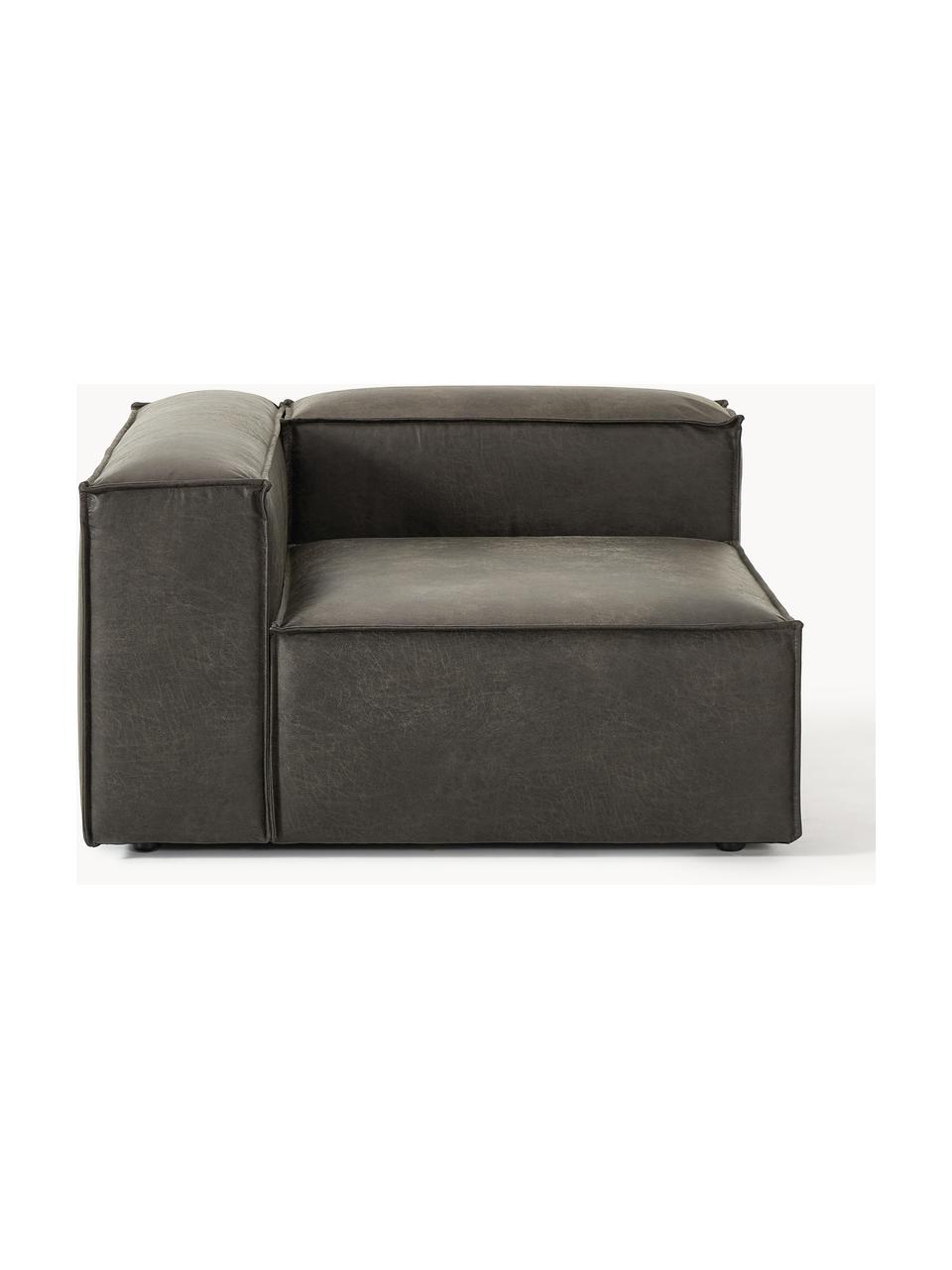 Hoekmodule Lennon van gerecycled leer, Bekleding: gerecycled leer (70% leer, Frame: massief hout, multiplex, Poten: kunststof Dit product is , Leer taupe, B 119 x D 119 cm, hoekdeel links