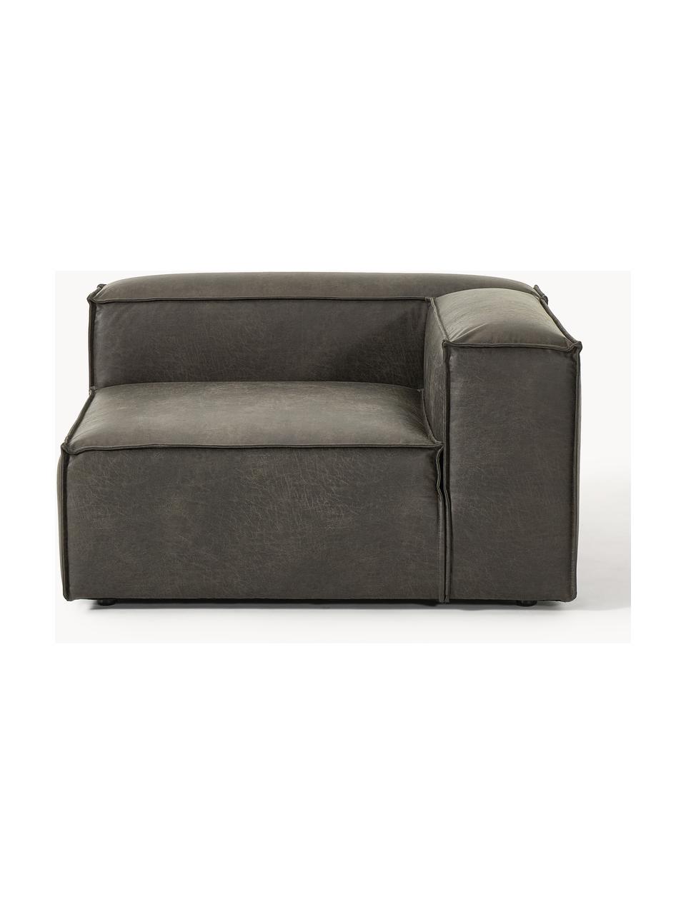 Hoekmodule Lennon van gerecycled leer, Bekleding: gerecycled leer (70% leer, Frame: massief hout, multiplex, Poten: kunststof Dit product is , Leer taupe, B 119 x D 119 cm, hoekdeel links