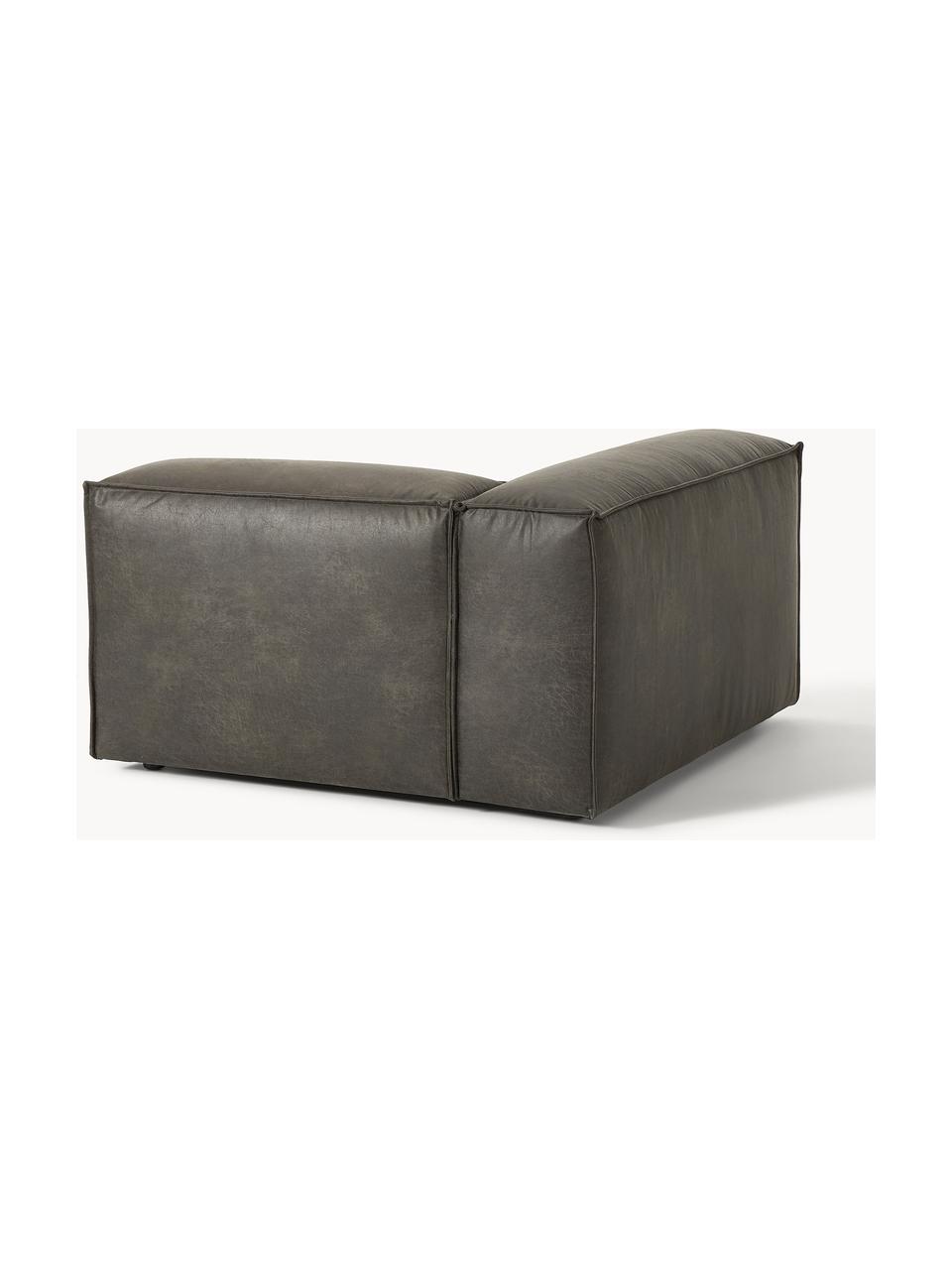 Hoekmodule Lennon van gerecycled leer, Bekleding: gerecycled leer (70% leer, Frame: massief hout, multiplex, Poten: kunststof Dit product is , Leer taupe, B 119 x D 119 cm, hoekdeel links