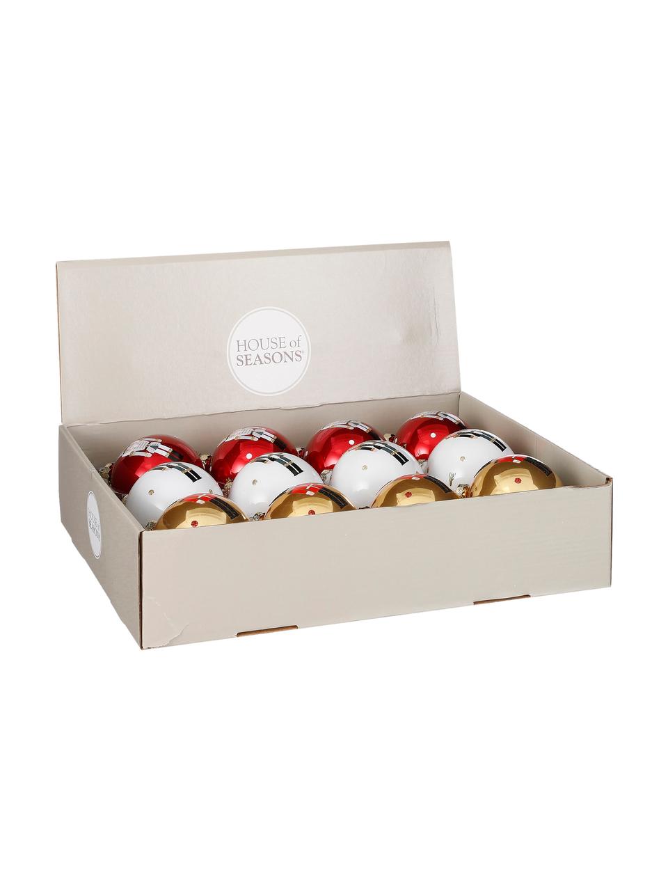 Set 8 palline di Natale Nutcracker Ø8 cm, 12 pz, Vetro, Bianco, dorato, rosso, Ø 8 cm