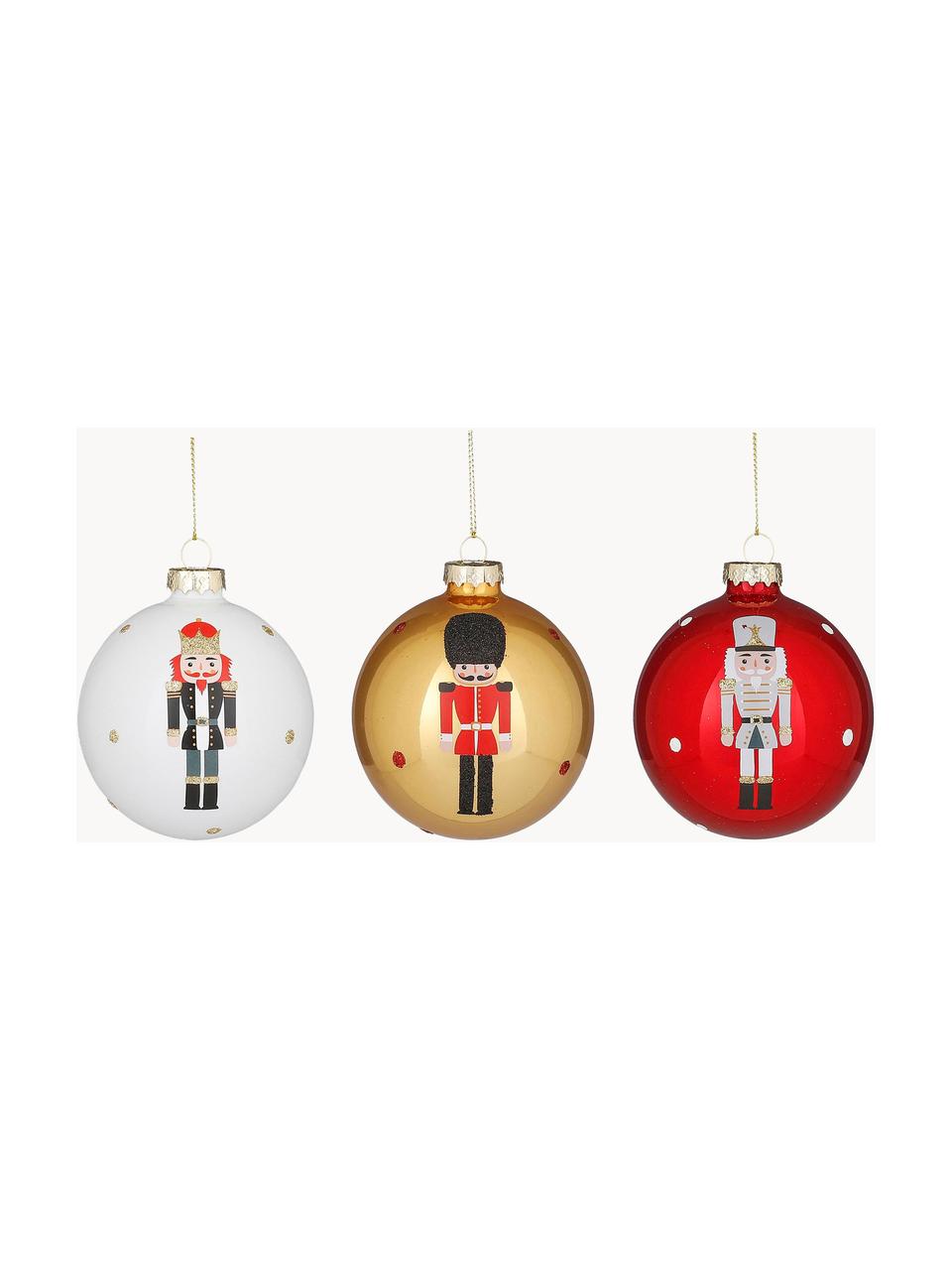 Weihnachtskugeln Nutcracker Ø 8 cm, 12er-Set, Glas, Weiß, Goldfarben, Rot, Ø 8 cm
