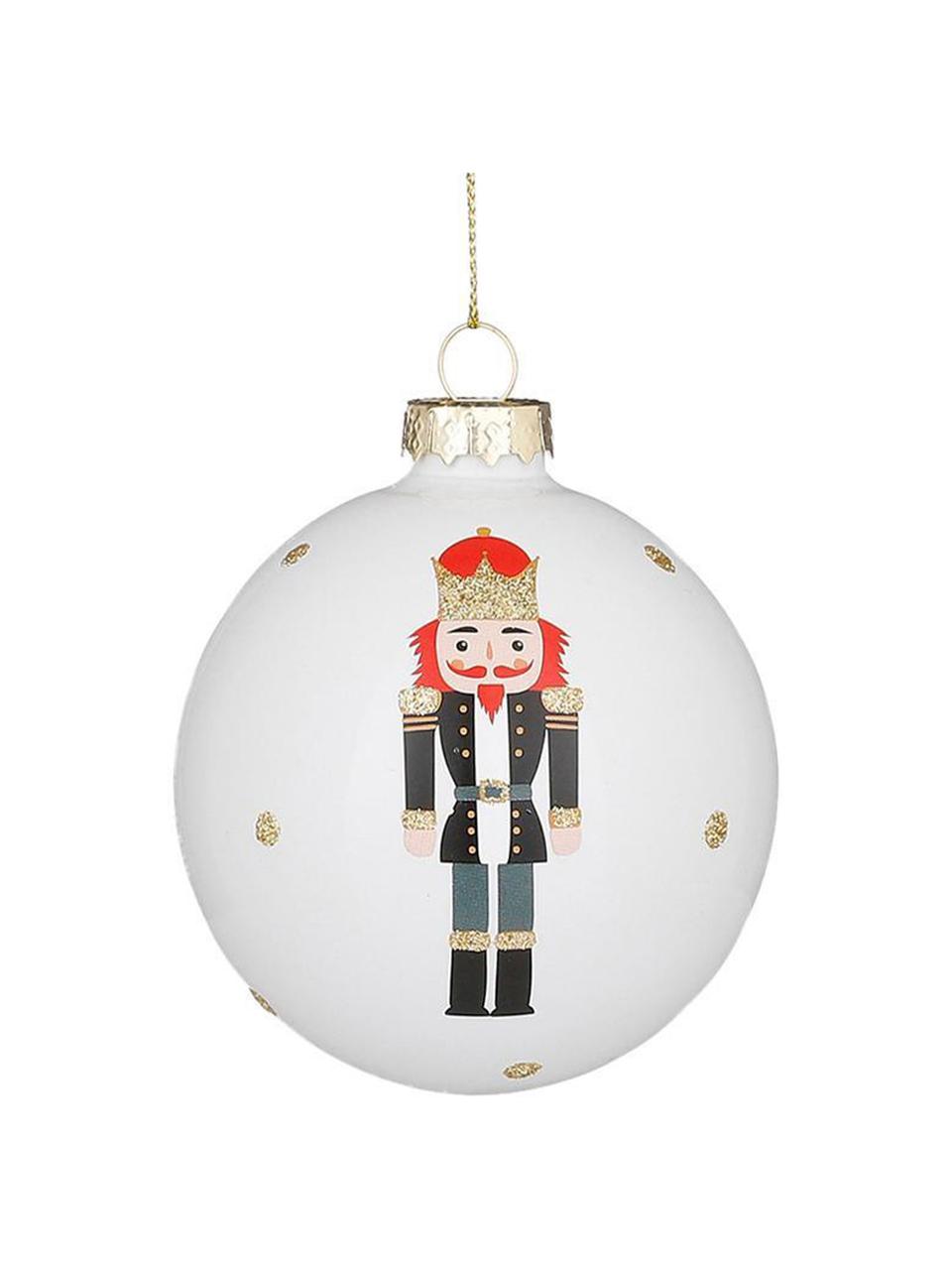 Boule de Noël Nutcracker Ø 8 cm, 12 élém., Verre, Blanc, couleur dorée, rouge, Ø 8 cm