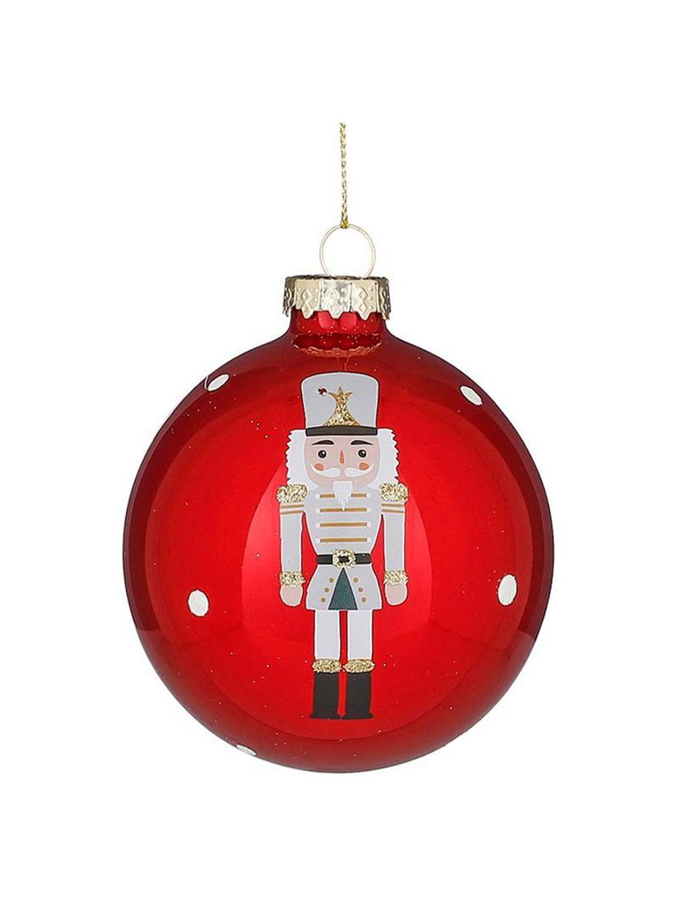 Kerstballen Nutcracker Ø 8 cm, 12 stuks, Glas, Wit, goudkleurig, rood, Ø 8 cm