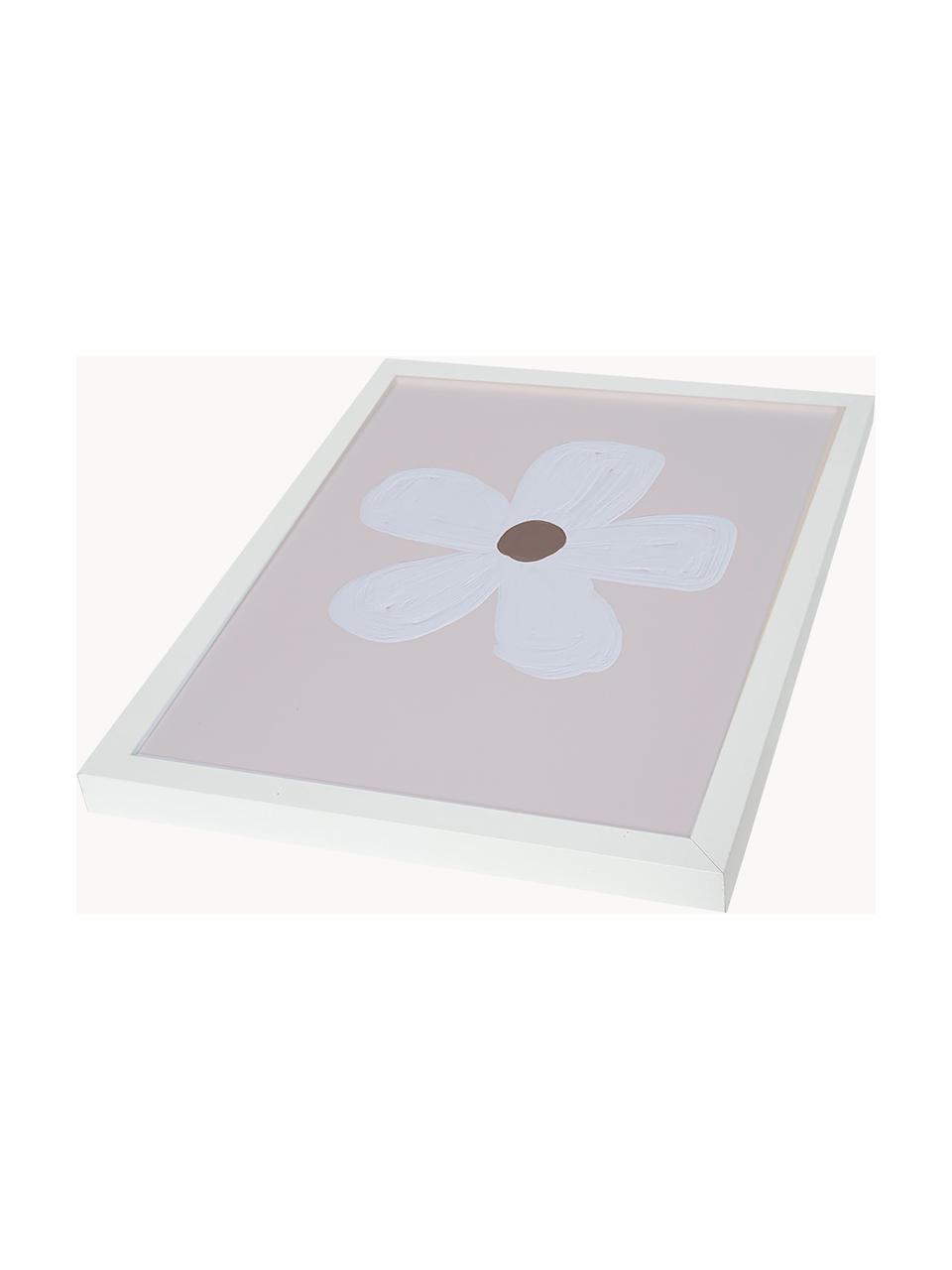 Stampa digitale incorniciata White Flower, Cornice: legno di faggio, Immagine: stampa digitale su carta,, Bianco, taupe, rosa chiaro, Larg. 33 x Alt. 43 cm