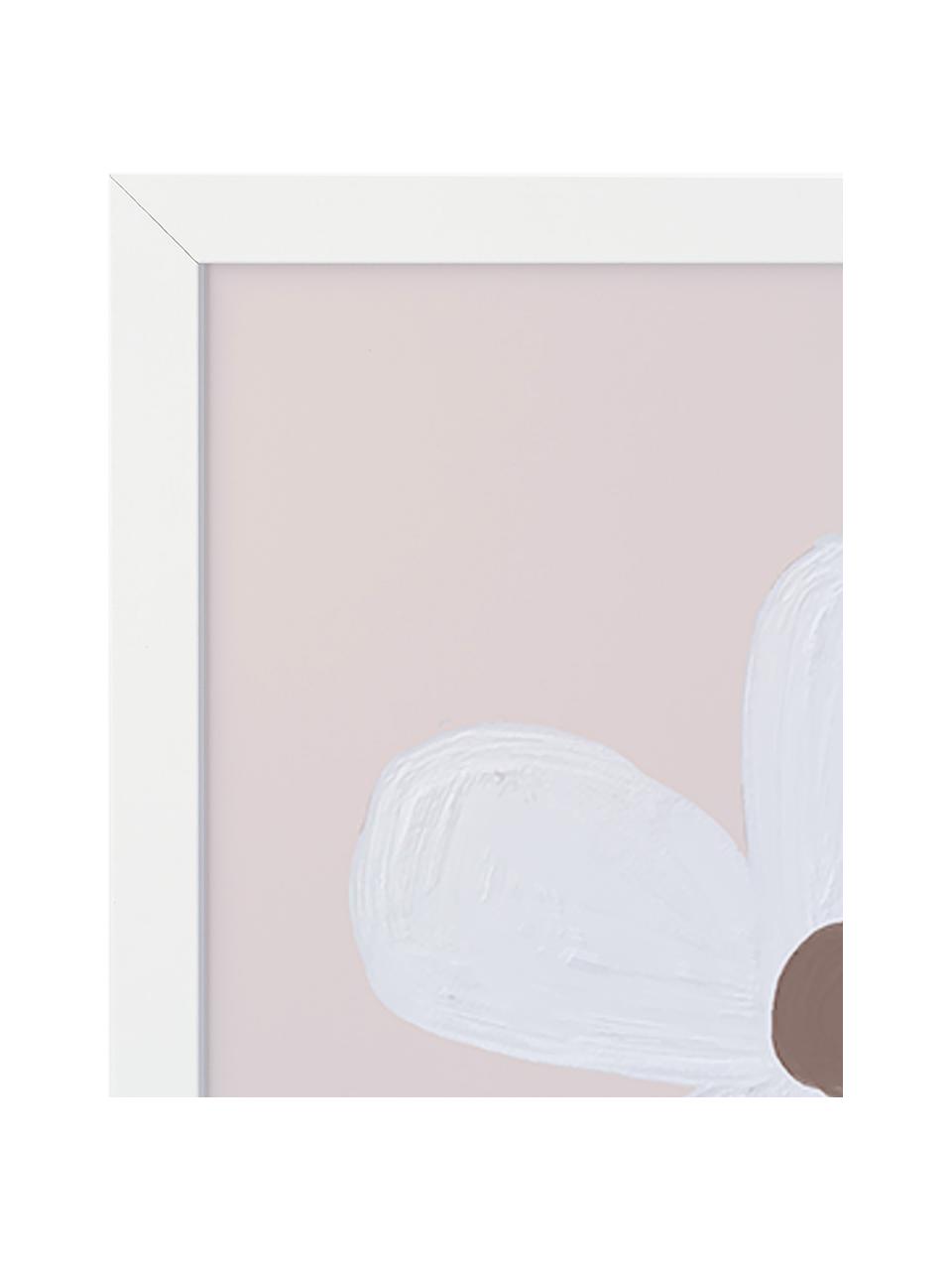 Impresión digital enmarcada White Flower, Estructura: madera de haya, Blanco, gris pardo, rosa claro, An 33 x Al 43 cm