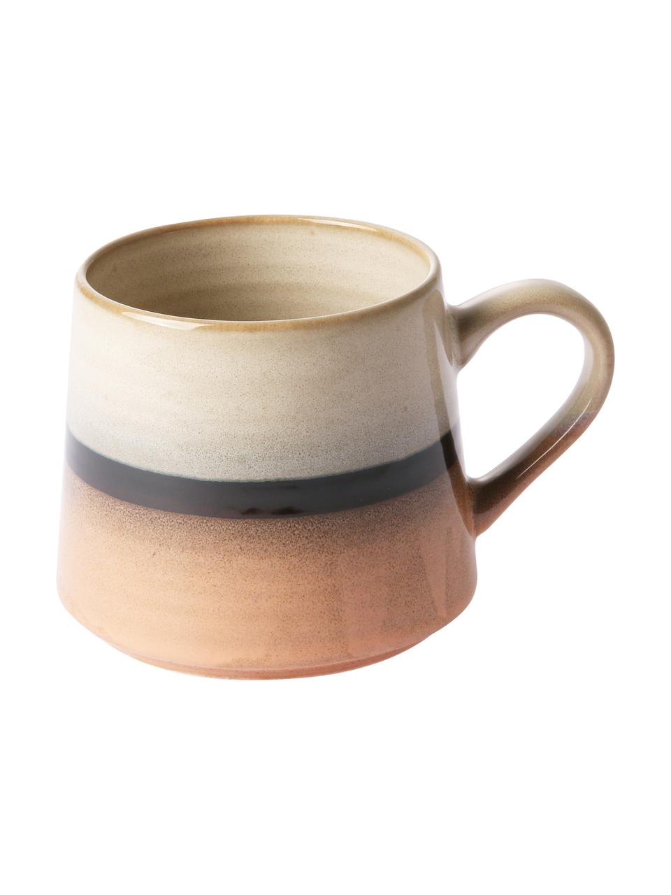 Handgemachte Teetasse 70's im Retro Style, Keramik, Pfirsichfarben, Grau, Schwarz, 11 x 9 cm