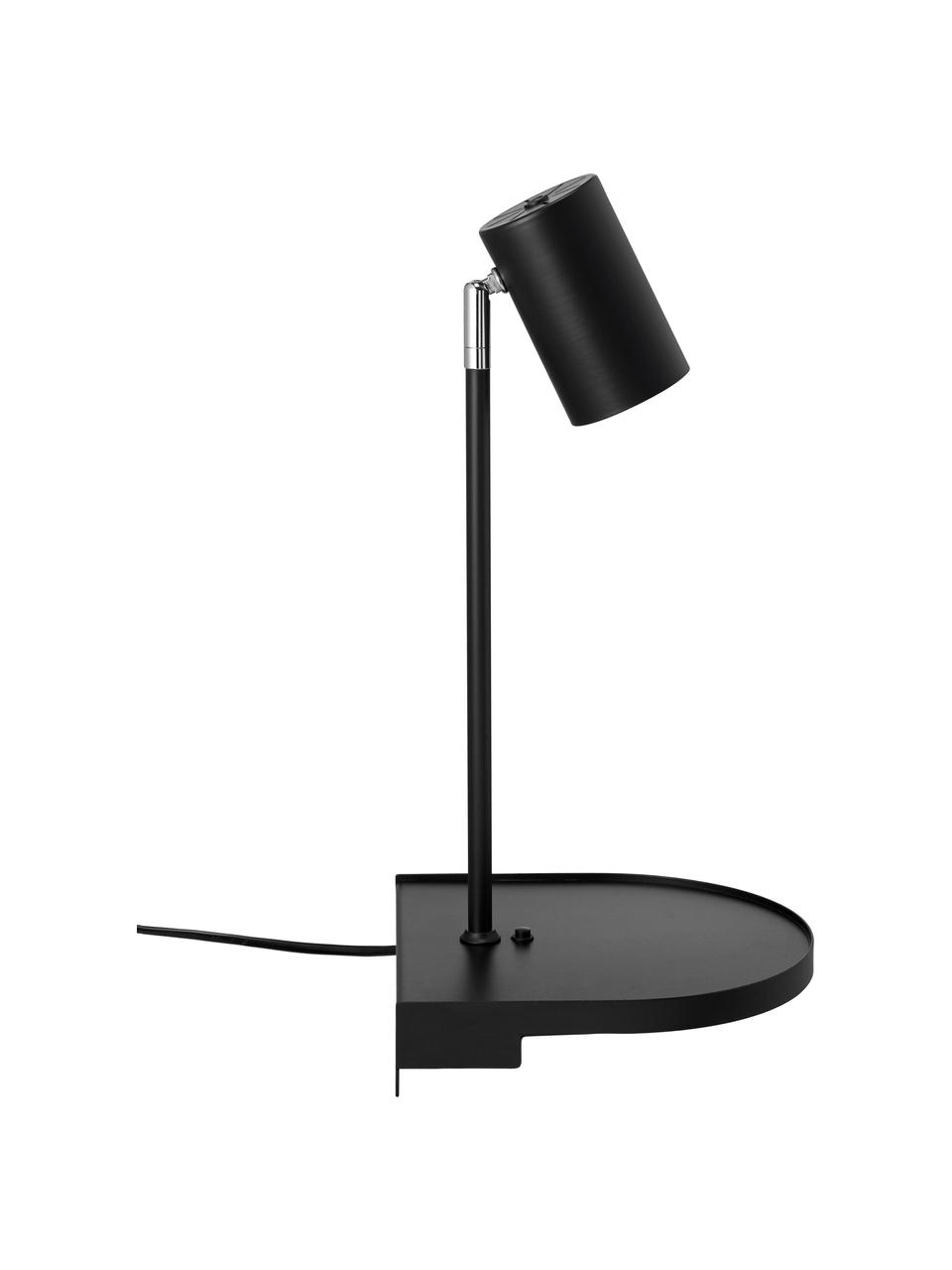 Velké nastavitelné nástěnné svítidlo se zástrčkou a USB portem Colly, Černá, Š 20 cm, V 43 cm