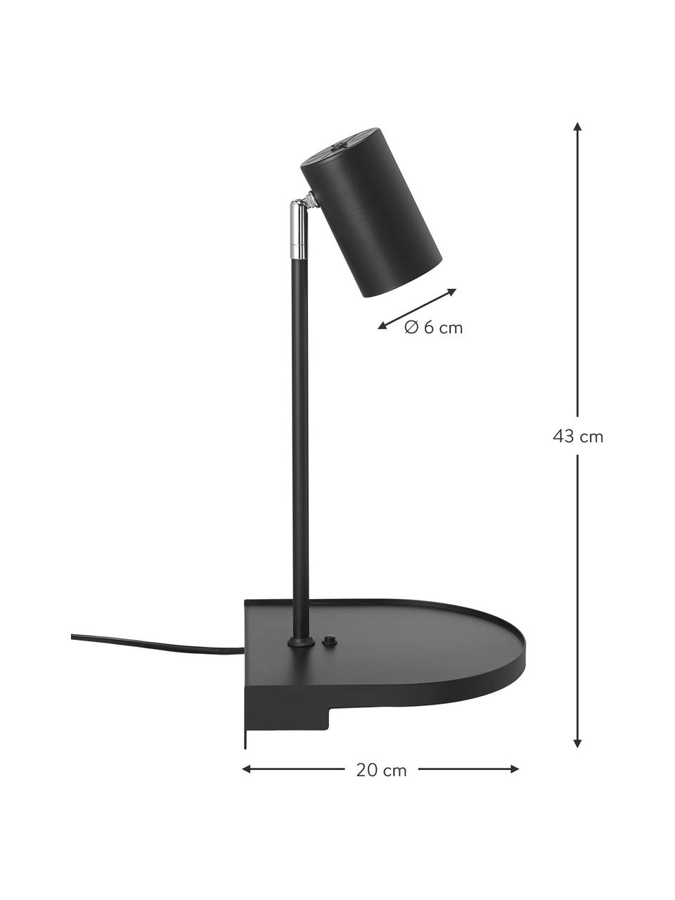 Kinkiet regulowany z wtyczką i portem USB Colly, Czarny, S 20 x W 43 cm