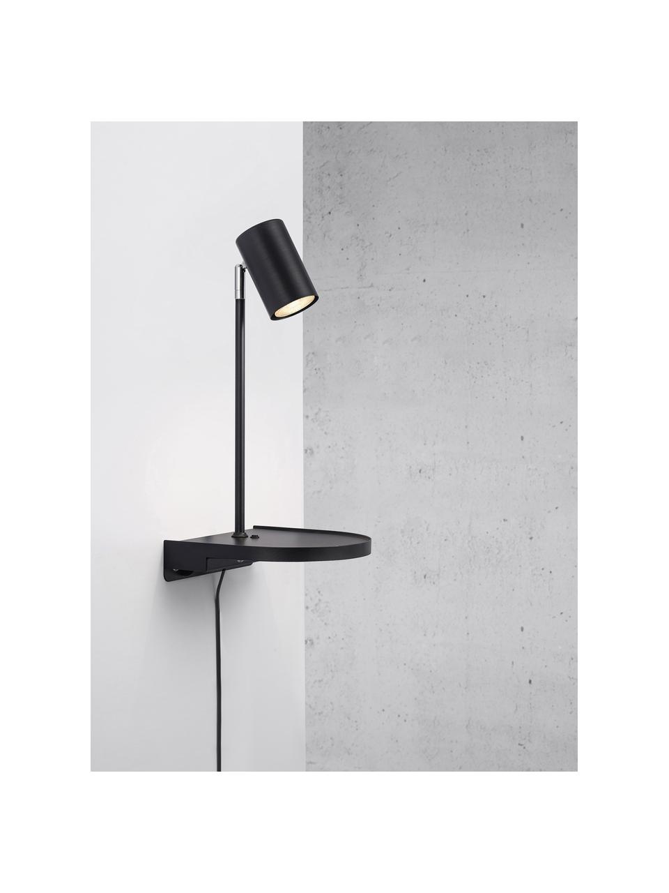 Grote verstelbare wandlamp Colly met stekker en USB aansluiting, Lampenkap: gecoat metaal, Zwart, B 20 x H 43 cm