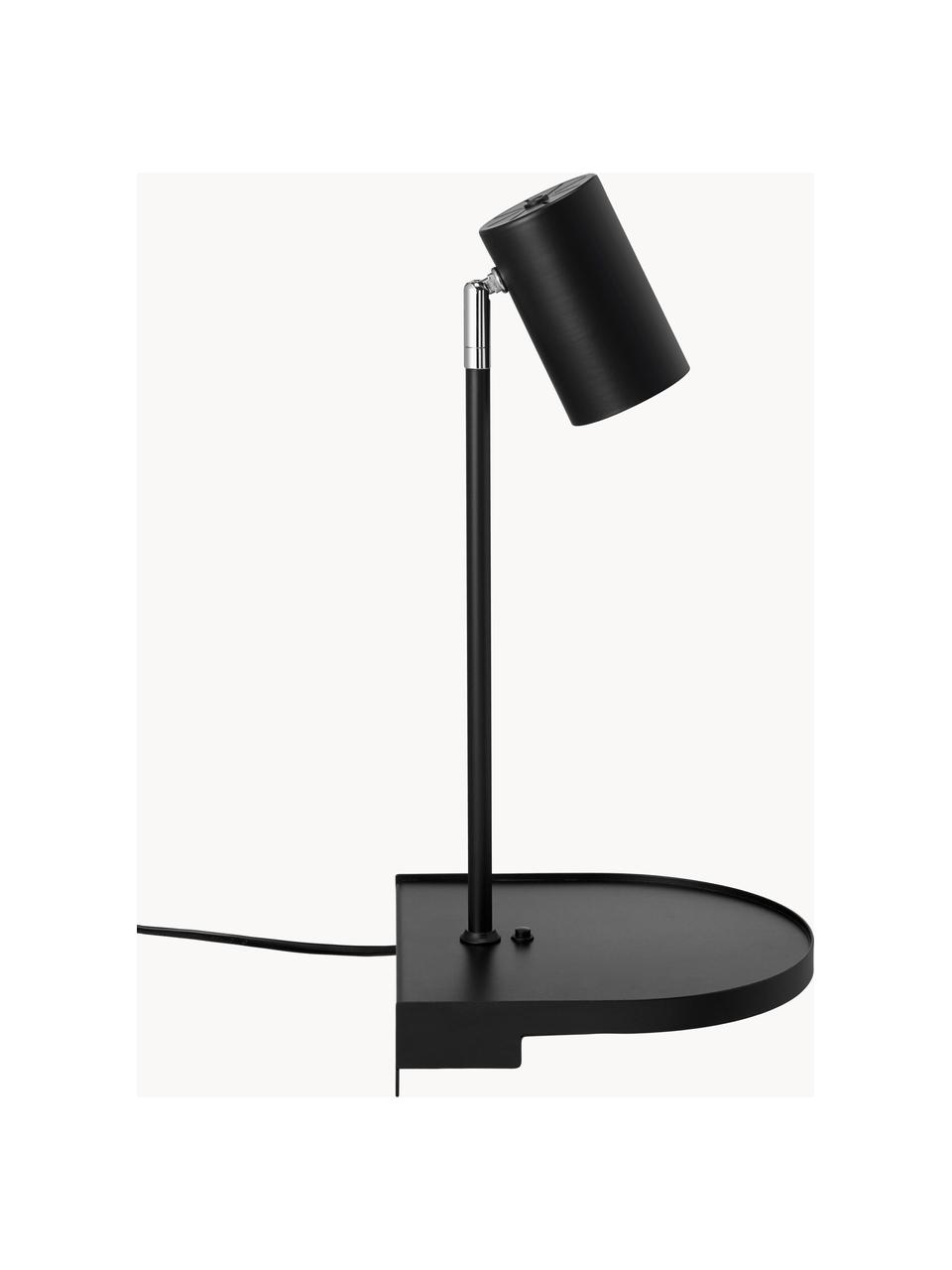 Grande applique murale ajustable avec prise secteur et connexion USB Colly, Noir, larg. 20 x haut. 43 cm