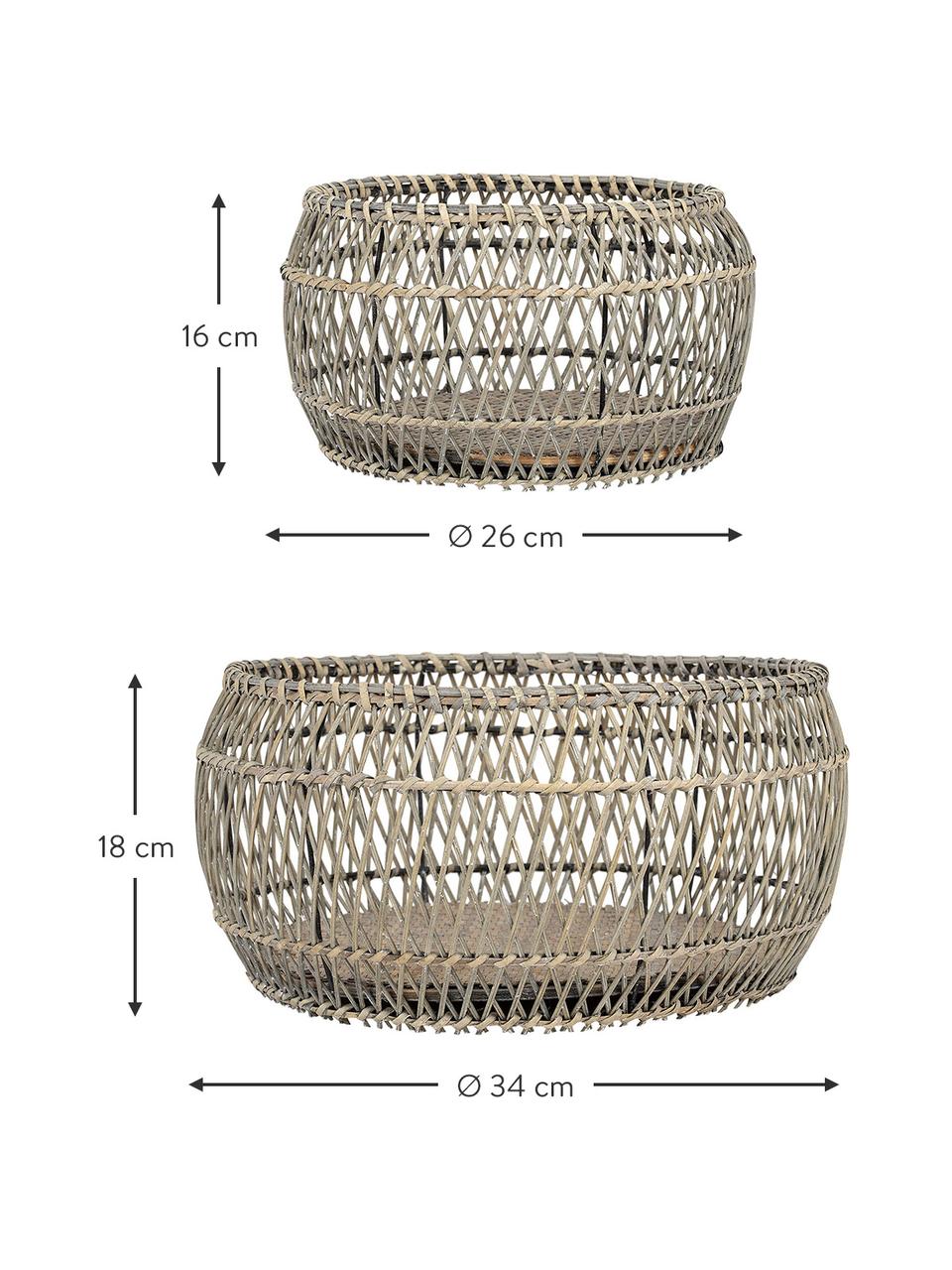 Set de cestas de bambú Eluminea, 2 uds., Estructura: madera contrachapada, Madera, negro, Set de diferentes tamaños