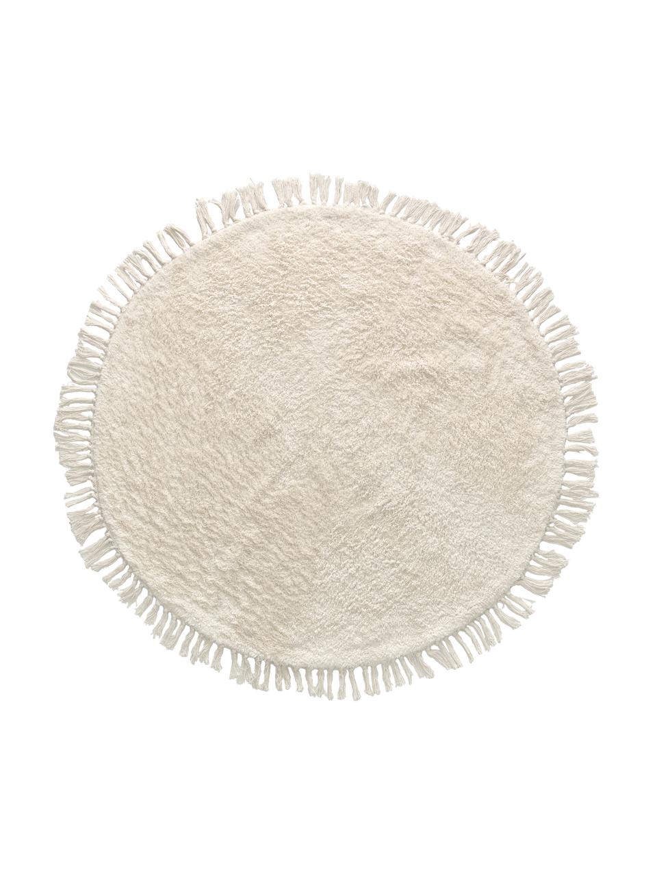 Okrągły dywan bawełniany z frędzlami Orwen, Bawełna, Biały, Ø 100 cm (Rozmiar XS)