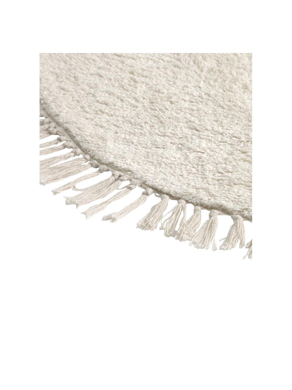 Runder Baumwollteppich Orwen mit Fransenabschluss, 100% Baumwolle, Weiß, Ø 100 cm (Größe XS)