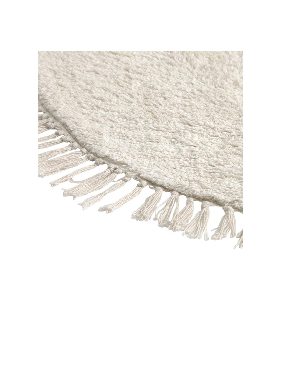 Tapis rond avec franges coton Orwen, Blanc